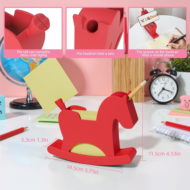 Li & Zhao Li&Zhao Wobble Horse Sticky Note Holder Silicone Label Holder Stand, 2026 Year of the Horse Good Luck Stable Rocking Horse Design for Tabletop Organizer, Office Desk Accessory, Home Decoration(Red) - Image 5